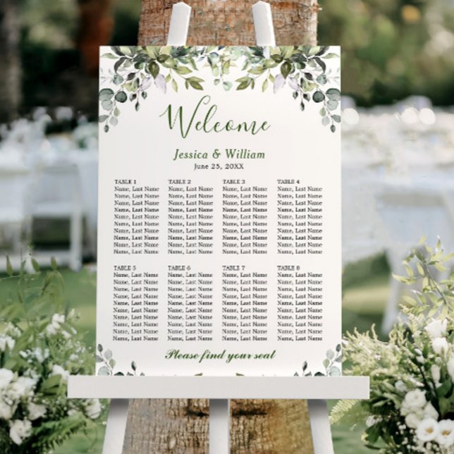 Eucalyptus Greenery 8 Tables Wedding SEATING CHART (Creator Uploaded)
