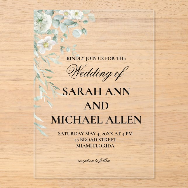 Eucalyptus Greenery Acrylic Invitation (Front)