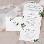 Eucalyptus Greenery | All in One Wedding Invite<br><div class="desc">This elegant yet rustic design features moody dark green watercolor leaves and eucalyptus with a modern bohemian feel. All-in-one card includes wedding invitation, details, an engagement photo, and a self addressed RSVP card that your guests rip off and mail back to you. Personalize the cover with your names and wedding...</div>