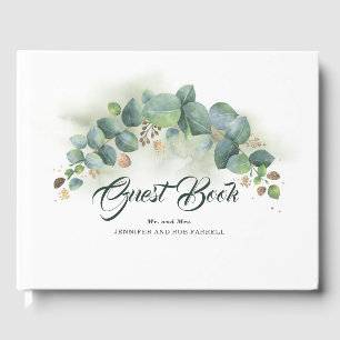 Eucalyptus Greenery and Gold Leaves Elegant Guest Book
