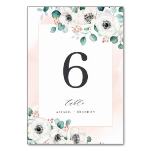 Eucalyptus greenery anemone floral wedding  table number