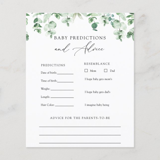 Eucalyptus Greenery Baby Advice and Predictions (Front)