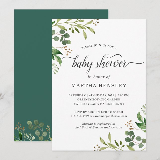 Eucalyptus Greenery Baby Shower Invitation (Front/Back)