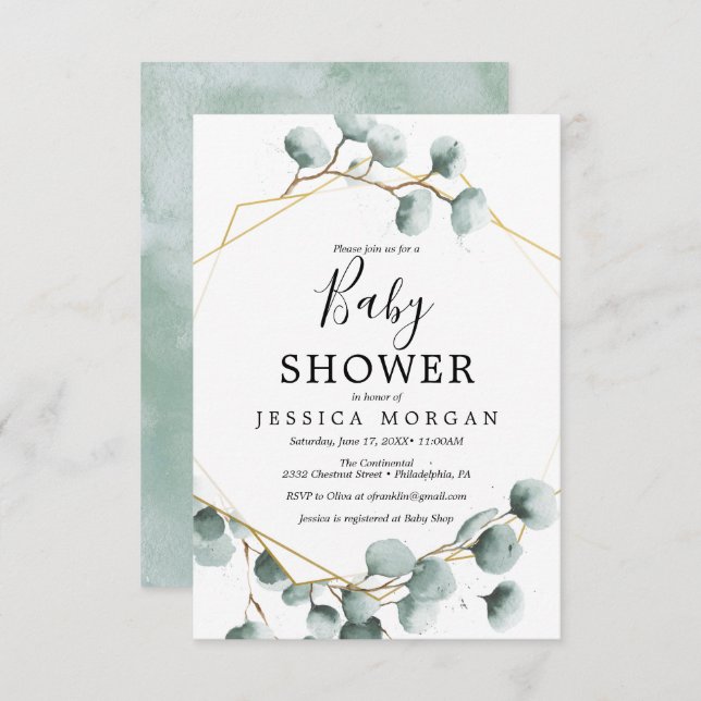 Eucalyptus Greenery Baby Shower Invitation Card (Front/Back)