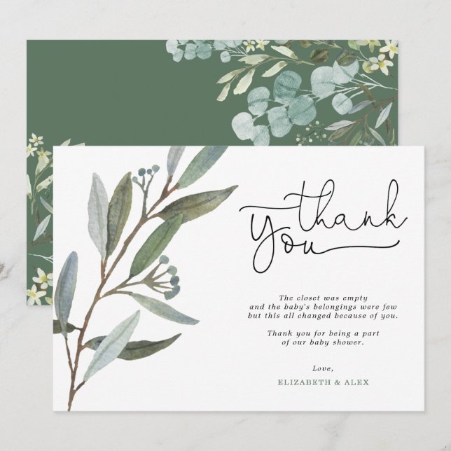 Eucalyptus Greenery Baby Shower Thank You Card (Front/Back)