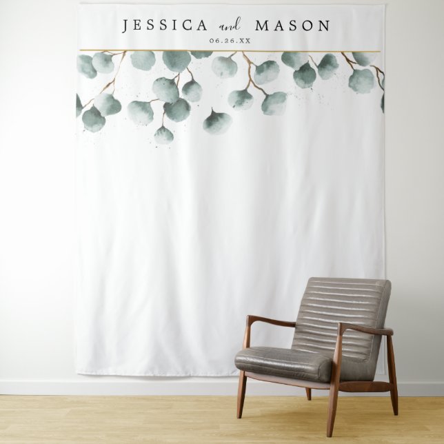 Eucalyptus Greenery Backdrop Photo Booth Tapestry (In Situ)