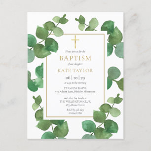 Eucalyptus Greenery Baptism Christening Invitation Postcard