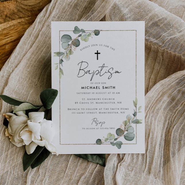 eucalyptus greenery baptism invitation (Creator Uploaded)