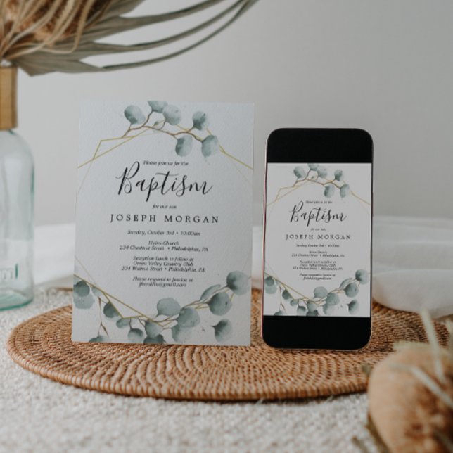 Eucalyptus Greenery Baptism Invitation Card (Creator Uploaded)