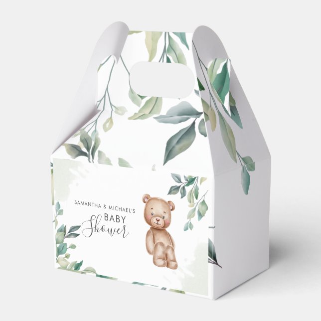 Eucalyptus Greenery Bear Couples Baby Shower Favor Box (Front Side)