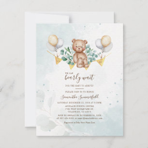 Eucalyptus Greenery Bear Watercolor Baby Shower Invitation