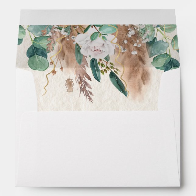 Eucalyptus Greenery Beige Pampas Grass Wedding Envelope (Back (Bottom))