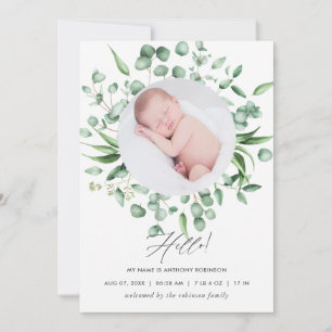 Eucalyptus Greenery Birth Announcement Photo Card