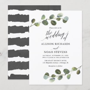 Eucalyptus greenery black white modern simple invitation