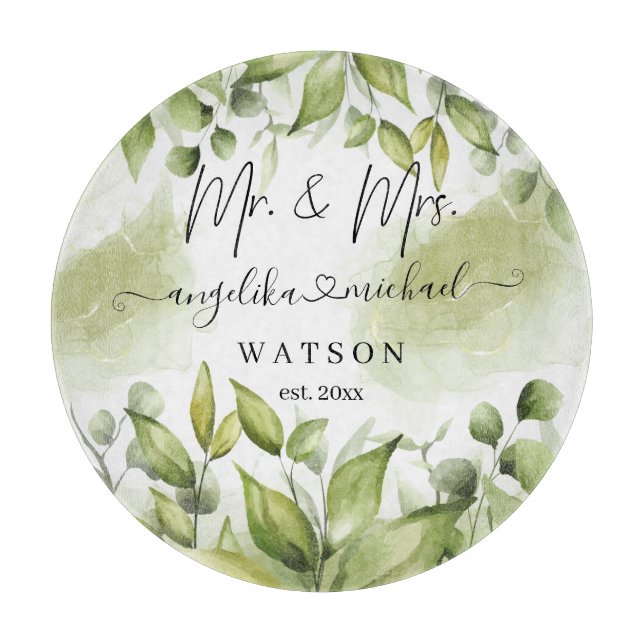 Eucalyptus Greenery Blush Modern Trendy Script Cutting Board (Front)