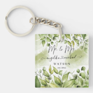 Eucalyptus Greenery Blush Modern Trendy Script Keychain