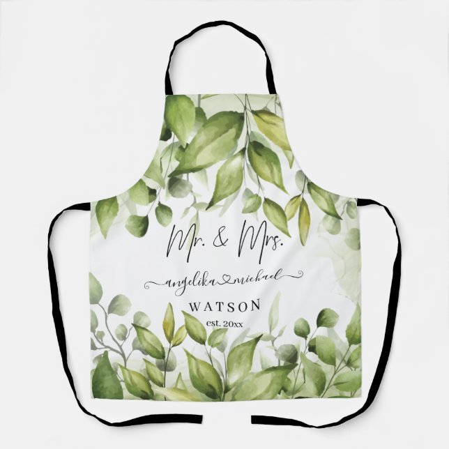 Eucalyptus Greenery Blush Modern Trendy Script Mr. Apron (Front)