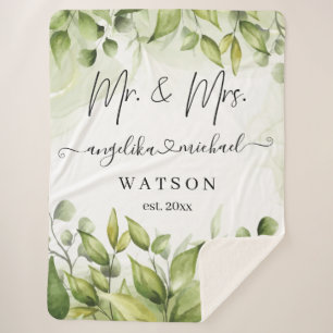 Eucalyptus Greenery Blush Modern Trendy Script Sherpa Blanket