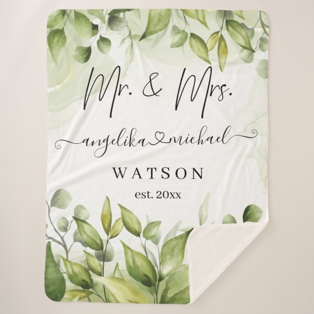 Eucalyptus Greenery Blush Modern Trendy Script Sherpa Blanket (Front)