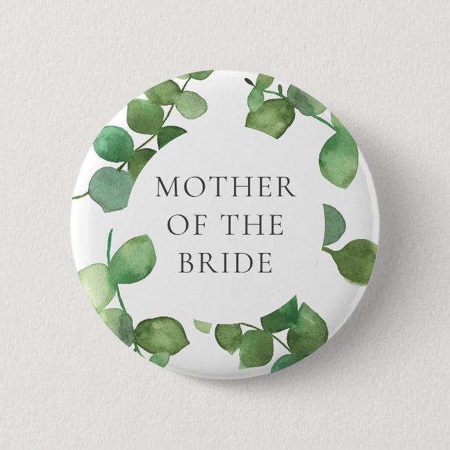 Eucalyptus Greenery Boho Floral Wedding Name 2 Inch Round Button (Front)