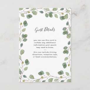 Eucalyptus Greenery Border Wedding Guest Details Enclosure Card
