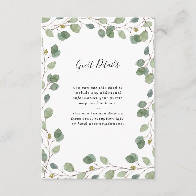Eucalyptus Greenery Border | Wedding Guest Details Enclosure Card (Front)
