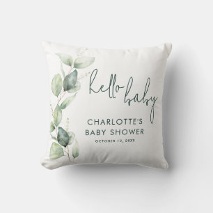 Eucalyptus Greenery Botanical Baby Shower Throw Pillow