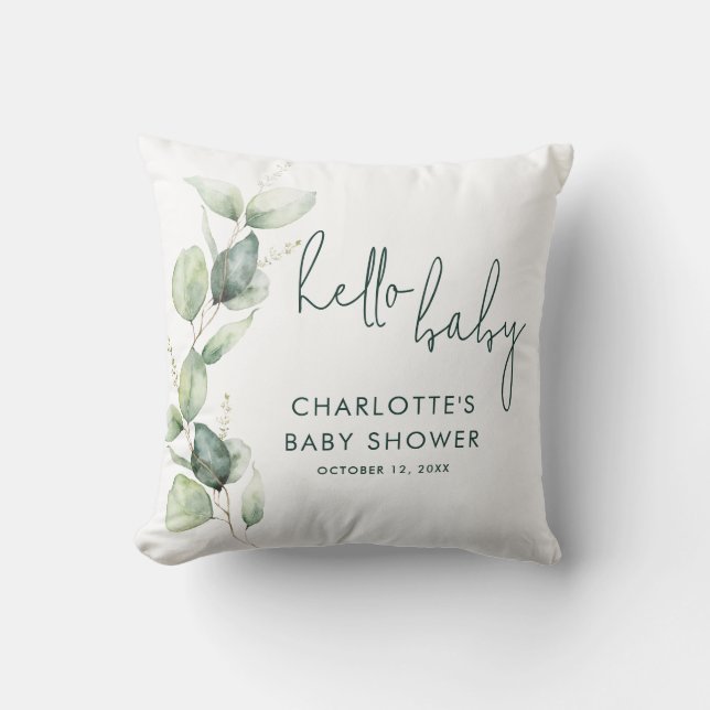 Eucalyptus Greenery Botanical Baby Shower Throw Pillow (Front)