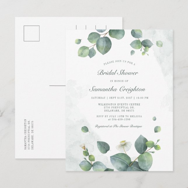 Eucalyptus Greenery Botanical Bridal Shower Invitation Postcard (Front/Back)