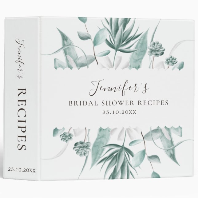 Eucalyptus Greenery Botanical Bridal Shower Recipe Binder (Front/Spine)