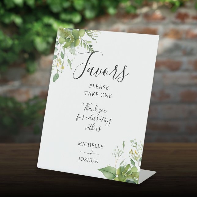 Eucalyptus Greenery Botanical Elegant Favours Pedestal Sign (Eucalyptus Greenery Botanical Elegant Favors Pedestal Sign)