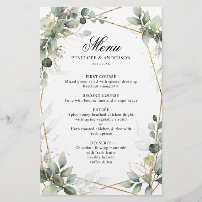 Eucalyptus Greenery Botanical Geometric Menu (Front)