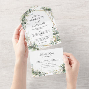 Eucalyptus Greenery Botanical Geometric Wedding All In One Invitation