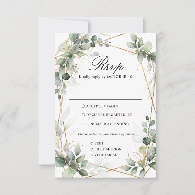 Eucalyptus Greenery Botanical Geometric Wedding RS RSVP Card (Front)