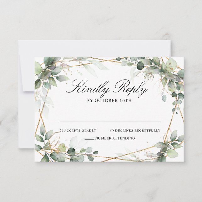 Eucalyptus Greenery Botanical Geometric Wedding RS RSVP Card (Front)