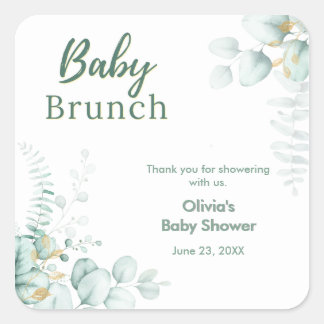 Eucalyptus Greenery Botanical Gold Baby Shower  Square Sticker