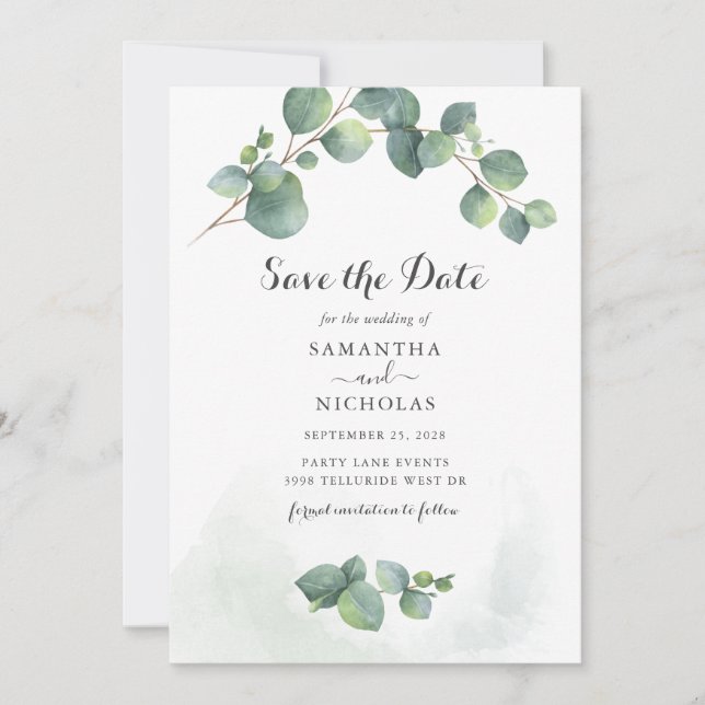 Eucalyptus Greenery Botanical Save The Date (Front)