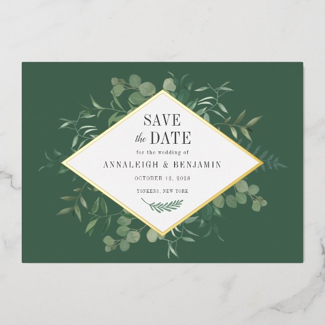 Eucalyptus Greenery Botanical Save the Date Gold (Front)