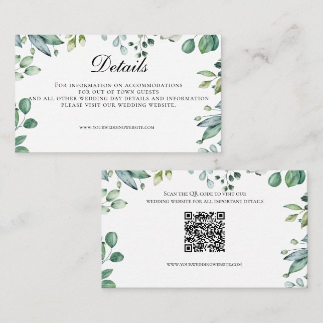 Eucalyptus Greenery Botanical Wedding Details   Enclosure Card (Front/Back)