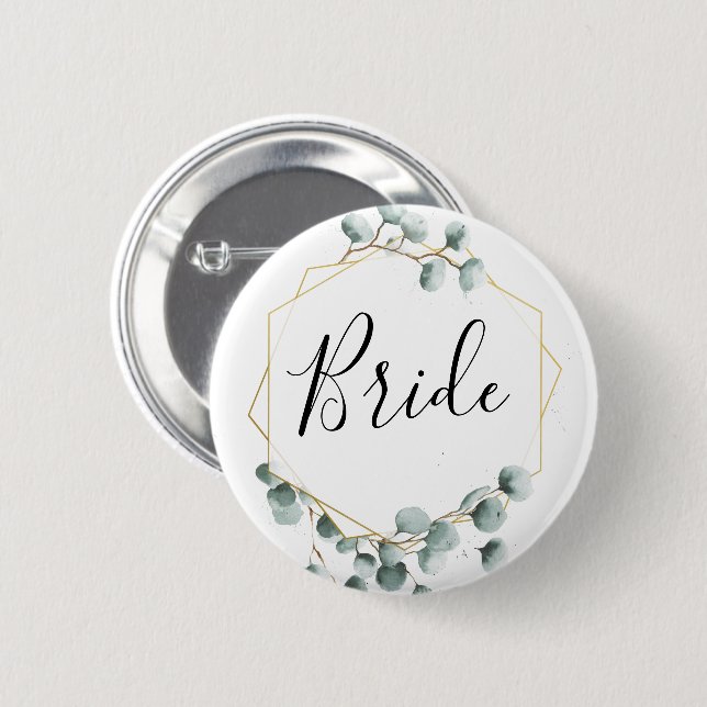 Eucalyptus Greenery Bridal Party Button - Bride (Front & Back)