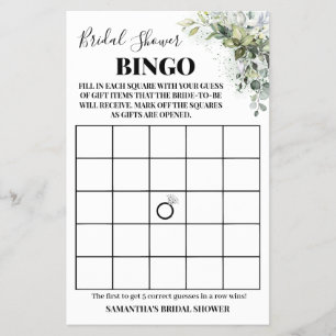 Eucalyptus Greenery Bridal Shower Bingo Game Card