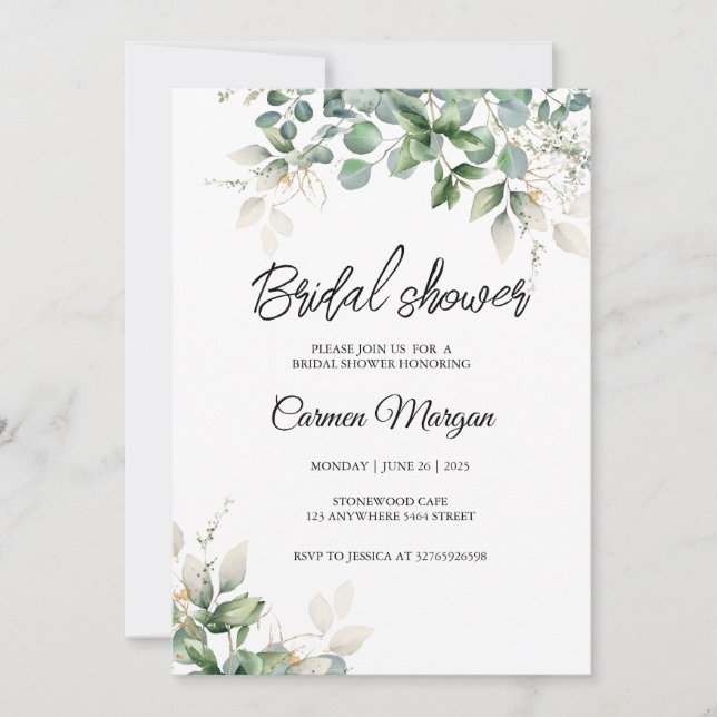 Eucalyptus Greenery Bridal Shower Invitation (Front)