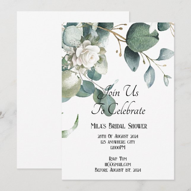 EUCALYPTUS GREENERY BRIDAL SHOWER INVITATION (Front/Back)