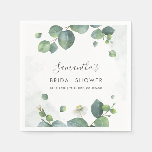 Eucalyptus Greenery Bridal Shower Paper Napkin (Front)