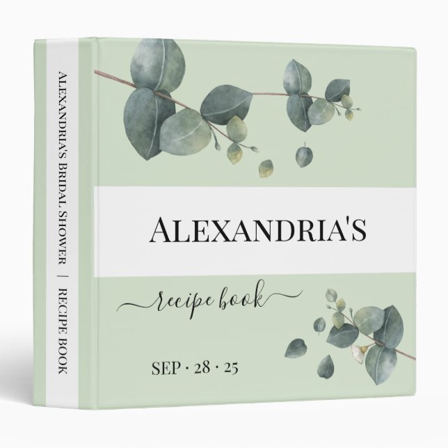 Eucalyptus Greenery Bridal Shower Recipe Binder (Front/Spine)