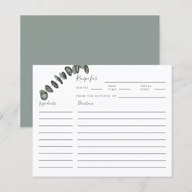 Eucalyptus Greenery Bridal Shower Recipe Card (Front/Back)