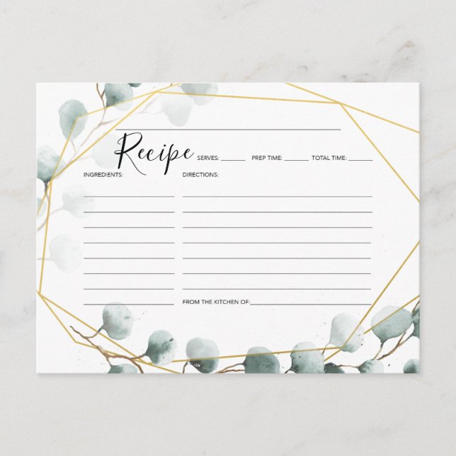 Eucalyptus Greenery Bridal Shower Recipe Cards (Front)