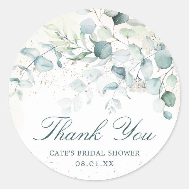 Eucalyptus Greenery Bridal Shower Thank You Classic Round Sticker (Front)