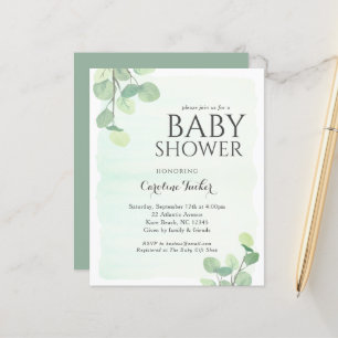 Eucalyptus Greenery Budget Baby Shower Invitation