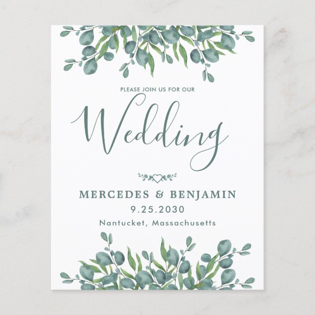 Eucalyptus Greenery Budget QR Code Wedding Invite (Front)